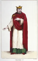 Portrett av Chilperic I (539 - 584), gravering av kongen av Neustria 1830