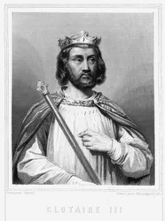 Portrett av Clotaire (Clothaire) III (652 - 673), konge av Neustria og Burgund - i "Histoire des Français"" av Lavallée, gravering, sd.