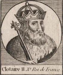 Portrett av Clothaire II (584 - 628), konge av Neustria og konge av frankerne - Clotaire eller Chlotar II (d.629) konge av frankerne - gravering fra "Instruction sur l