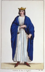 Portrett av Clovis II (? - 657), konge av Neustria, Burgund og Austrasia gravering fra 1830
