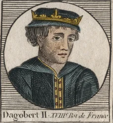 Portrett av Dagobert II, kongen av frankene fra 711 til 716 - Dagobert II (676-679), konge av Austrasia - gravering fra "Instruction sur l