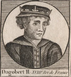 Portrett av Dagobert II, kongen av frankene av 711a 716 - Dagobert II (676-679), konge av Austrasia - gravering fra "Instruction sur l