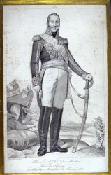 Portrett av Edouard Adolphe Casimir Joseph Mortier, hertug av Trevise (1768-1835), Marechal av Frankrike. Gravering fra 1800-tallet.