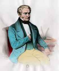 Portrett av Etienne Cabet (1788 - 1856) fransk sosialistisk teoretiker. Gravering fra 1800-tallet. Privat samling.