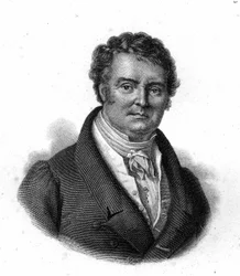 Portrett av François Broussai (1772 - 1838), professor ved Det medisinske fakultet i Paris, gravering fra 1800-tallet