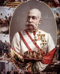 Portrett av François Joseph I (1830 -1916). Keiser av Østerrike og konge av Ungarn. kromolitografi fra slutten av 1800-tallet..