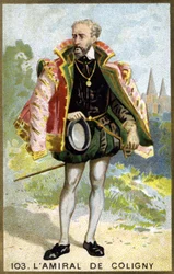 Portrait of Gaspard de Châtillon, Sire de Coligny (1519 - 1572), Admiral of France. Chromolithography of the 19th century.