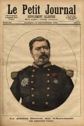 Portrett av general Leopold Davout, hertug av Auerstaedt (1829-1904), stabssjef for den franske Armee, som deltok i katastrofen under den fransk-prøyssiske krigen (1870) av Napoleon III (1808-1873). Gravering i "" Le petit journal"" 17.09.1891. Selvas c