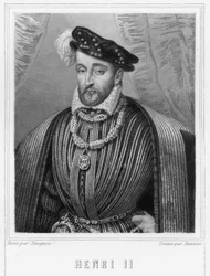 Portrait of Henry II (1519 - 1559), King of France - in “Histoire des Français”” by Lavallée, engraving, sd.