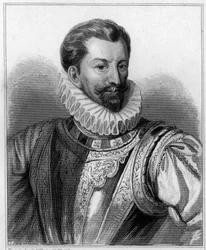Portrett av Henrik I av Lorraine, 3. hertug av Guise, dit le Balafré (1550 - 1588) - i "Histoire des Français" av Lavallée, gravering, sd.