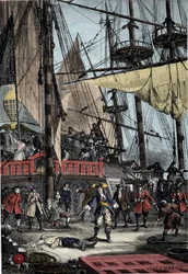 Portrett av Jean Bart (1650 - 1702), fransk kaper dreper den nederlandske kapteinen på Neptun med hånden.