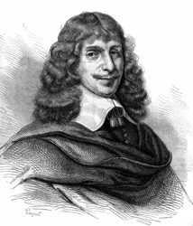 Portrait of Jean Francois Sarasin (Sarrazin, Sarazin) (1614 -1654), French writer. Engraving from 1870.