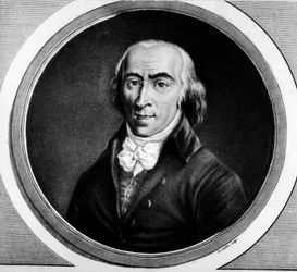 Portrett av Jean Marie Roland de la Platiere (1734-1793), fransk minister. Gravering i "" Komplett samling av historiske malerier fra den franske revolusjonen, i tre bind.""" 1804.