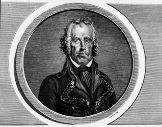 Portrett av Jean Nicolas Houchard (1738-1793), general francais. Gravering i "" Komplett samling av historiske malerier fra den franske revolusjonen, i tre bind.""" 1804.