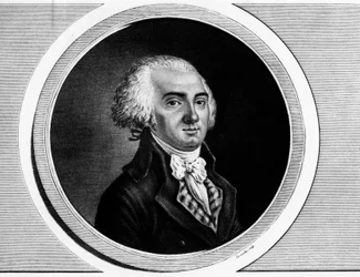 Portrett av Jerome Petion de Villeneuve (1759-1793) president for konvensjonen og medlem av generalstatene. Gravering i "" Komplett samling av historiske malerier fra den franske revolusjonen, i tre bind.""" 1804.