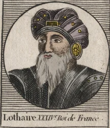 Portrett av Lothair (941-986), Frankenes konge - Lothair (941-986) Kongen av Frankrike - gravering fra "" Instruction sur l'Histoire de France"" av Charles Constant Le Tellier 1821