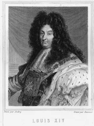 Portrett av Ludvig XIV (1638 - 1715), konge av Frankrike - i "Histoire des Français"" av Lavallée, gravering, sd.