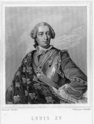 Portrett av Louis XV (1710 - 1774), konge av Frankrike - i "Histoire des Français"" av Lavallée, gravering, sd.