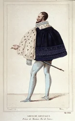 Portrett av Louis de Gonzague, hertugen av Mantua, nå ved sitt ekteskap i 1565 med Henriette de Cleves, den nye hertugen av Nevers. gravering fra 1830