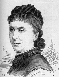 Portrett av Maria Favart (Pierrette Ignace Pingaud, dit) (1833-1908), fransk komiker, medlem av Comedie Francaise. Gravering i "" Le Monde Illustré"" n¡1168 av 16. august 1879.