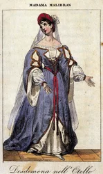 Portrett av Maria Garcia kalt Malibran (1808-1836) sangerinnen i rollen som Desdemone for "" Othello "" (Otello) av Gioachino Rossini. Teatro alla Scala 1833.