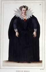 Portrett av Maria av Medici (1573 - 1642), kone til Henrik IV og mor til Ludvig XIII. Gravering fra 1830