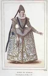 Portrett av Maria av Medici (1573 - 1642), kone til Henrik IV og mor til Ludvig XIII. Gravering fra 1830