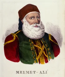 Portrett av Mehemet Ali (eller Mehemet-Ali) (1769-1849), visekonge av Egypt i 1803. Gravering av 1800-tallet
