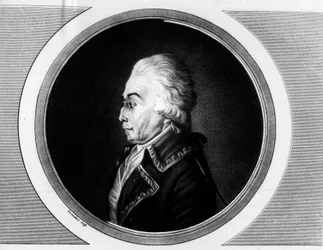 Portrett av Nicolas Luckner (1722-1794) Marechal fra Frankrike. Gravering i "" Komplett samling av historiske malerier fra den franske revolusjonen, i tre bind.""" 1804.