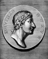 Portrett av Ovid i medaljong. Gravering av 1800-tallet. Coll Maciet, Library of Decorative Arts, Paris.