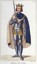 Portrett av Filip V den lange (1294 - 1322), gravering av Frankrikes konge fra 1830