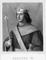 Portrett av Philippe VI de Valois (1294 - 1350), konge av Frankrike - i "Histoire des Français"" av Lavallée, gravering, sd.