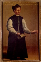 Portrett av Pietro Aaron (Aron) (1489-1545), teoretiker av italiensk musikk Anonymt maleri. Det 16. århundre. Bologna, Civico museo Bibliografico