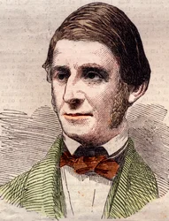 Portrett av Ralph Waldo Emerson (1803-1882), essayist, filosof, amerikansk poet. Gravering i "" The illustrated London News "" av 20. mars 1858.