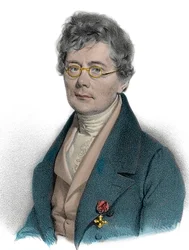 Portrait of Simon Sechter (1788 - 1867), composer, theorist, music teacher and conductor - Portrait of Simon Sechter music theorist, teacher, organist, conductor and Austrian composer. 19th century engraving