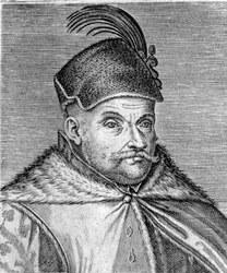 Portrett av Stephen I Bathory (1533-1586), prins av Transylvania og konge av Polen. Gravering fra 1500-tallet