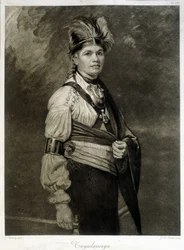 Portrett av Tayadaneega (eller Thayendanega), leder for Mohawk-stammen (nordamerikansk indianergruppe, medlem av Irokeserføderasjonen).