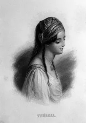 Portrett av Teresa Gamba i Guiccioli (1800-tallet) forelsket i poeten George Gordon Byron. Gravering av 1800-tallet