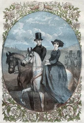 Portrett av deres kongelige høyheter prinsesse Victoria (1840-1901) (datter av dronning Victoria) og kronprins Frederick William av Preussen (1831-1888). Gravering fra 1858.