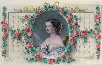 Portrett av den franske imponen Eugenie de Montijo (1826 - 1920). Gravering av 1800-tallet. Privat samling.