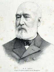 Portrett av den franske politikeren Lazare Hippolyte Carnot (1801 - 1888). Gravering etter Mourgeons fotografi.