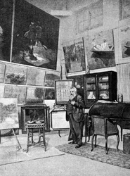 Portrett av maleren Claude Monet (1840 - 1926) i hans atelier.