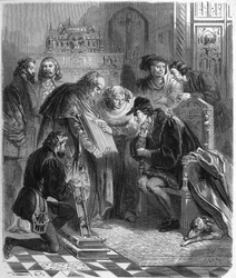 Presentation of the Bible printed to Louis XI (1423-1483), King of France.