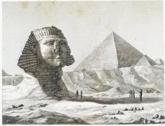 Pyramidene i Giza: utsikt over Sfinksen og den store pyramiden, tatt fra sørøst - i Beskrivelse av Egypt, keiserlige utgaver