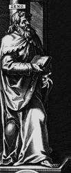 Representasjon av den greske stoikerfilosofen Zenon (Zeno) de Citium (eller Kition) (335-262 f.Kr.)"" Gravering fra frontispicen til "Philosophical Works" av Seneque