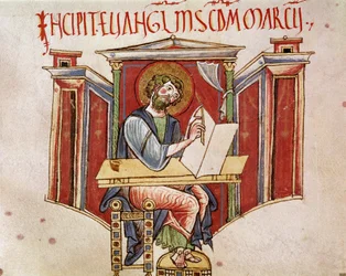Representasjon av evangelisten Saint Mark Miniature fra et manuskript av benediktinermunkene "Liber evangeliarum"" 11. eller 12. århundre Biblioteca Vallicelliana Roma