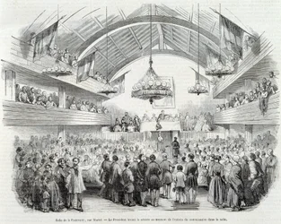 Revolusjonen i 1848: Brotherhood Hall, Rue Martel, presidenten hevet møtet ved inngangen til kommissæren i rommet