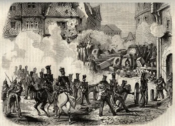 Revolutions 1848 - 1849, Tyskland, Frankfurt - Tropper stormer en barrikade i Frankfurt, Tyskland, 18. september