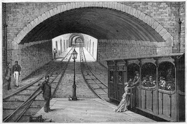 Jernbanerute fra Lyon til Croix Rousse - gravering i "Journal des voyages"" 1884