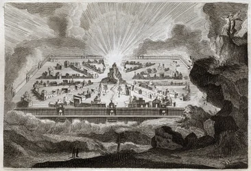 Royaumont Bibelen, Det nye testamente: Det nye Jerusalem. Engelen viser Johannes det nye Jerusalem. Illustrasjon fra 1811.